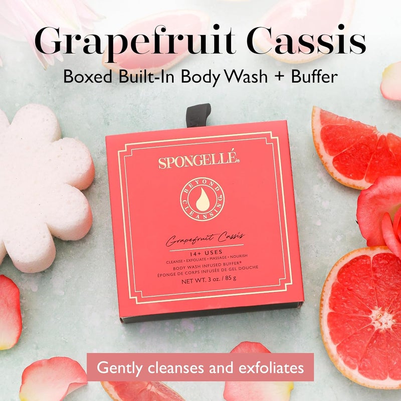 SPONGELLÉ Spongelle Grapefruit Cassis Wild Flower Loofah Buffer with Box | Bath & Shower Loofah for Women | Body Scrubber Exfoliator with Body Wash Infused Sponge | 14+ uses | Zesty Grapefruit, Cassis & Vanilla - Image 2